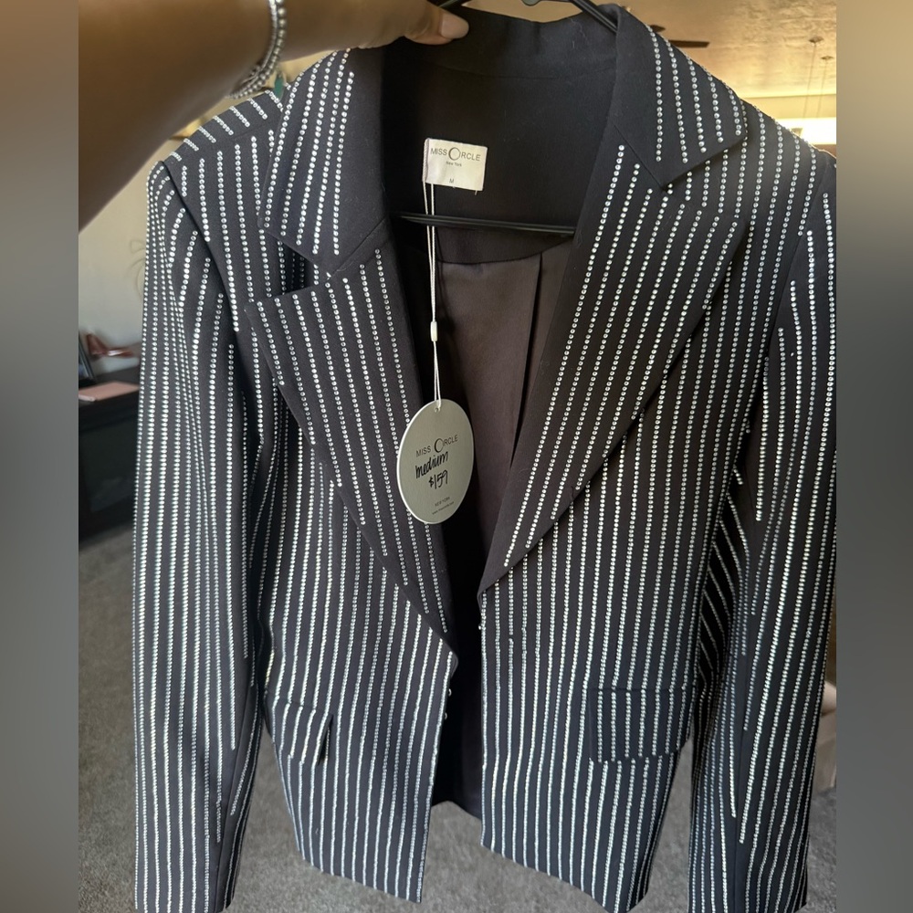 Miss Circle Black Blazer with Silver Accents Rhinestones